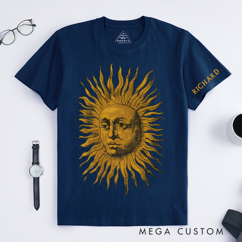 Personalized Sun Face Art Classic T Shirts Custom Vintage Solar Illustration Gift for Him or Her Unique Artistic Unisex Tee