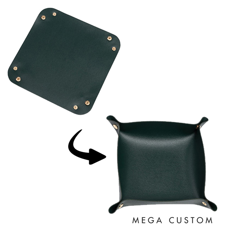 Personalized Marian Monogram Foldable Leather Catchall Snap Tray with Name Rosary Tray Desktop Organizer First Communion Baptism Gift for Christian