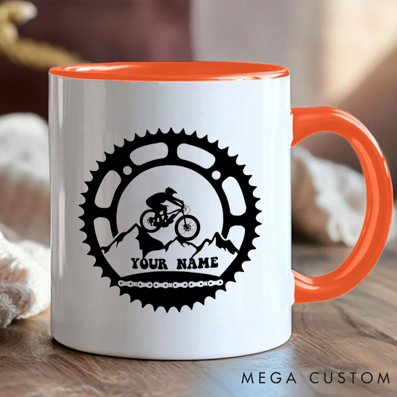 Personalized Mountain Biking Gear Mug with Name and Bike Design for Outdoor Adventures Riding Cycling Biking Enthusiasts