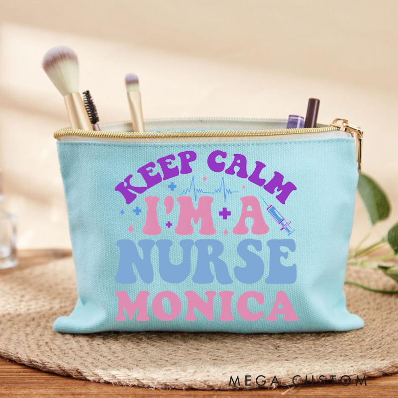 Personalized Makeup Bag for Nurse Keep Calm I'm a Nurse Design Fashion Cosmetic Bag Gift