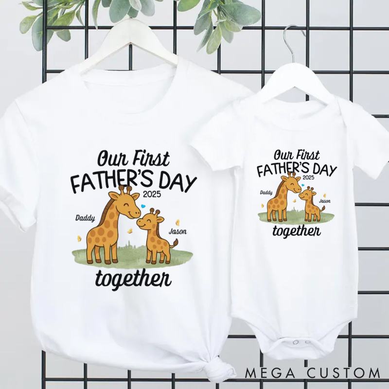 Personalized Our First Father's Day Giraffe Matching Outfit