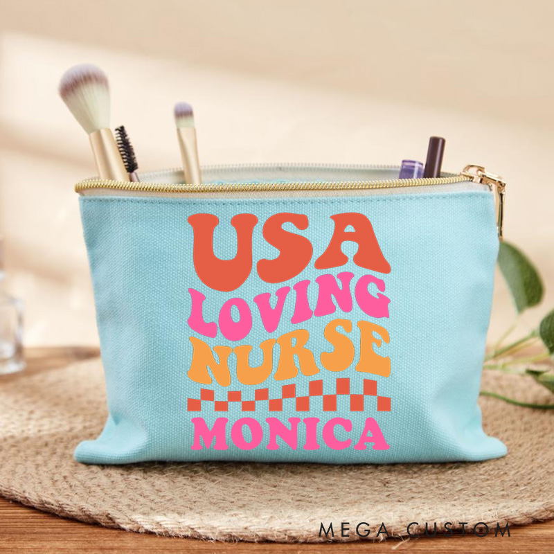 Personalized Makeup Bag for Nurse USA Loving Nurse Design Fashion Cosmetic Bag Gift