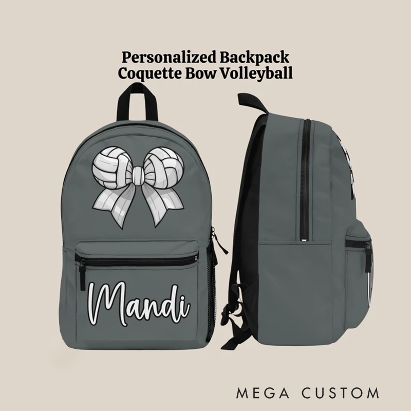 Personalized Volleyball Backpack with Custom Name and Coquette Bow Design Perfect for Players and Fans
