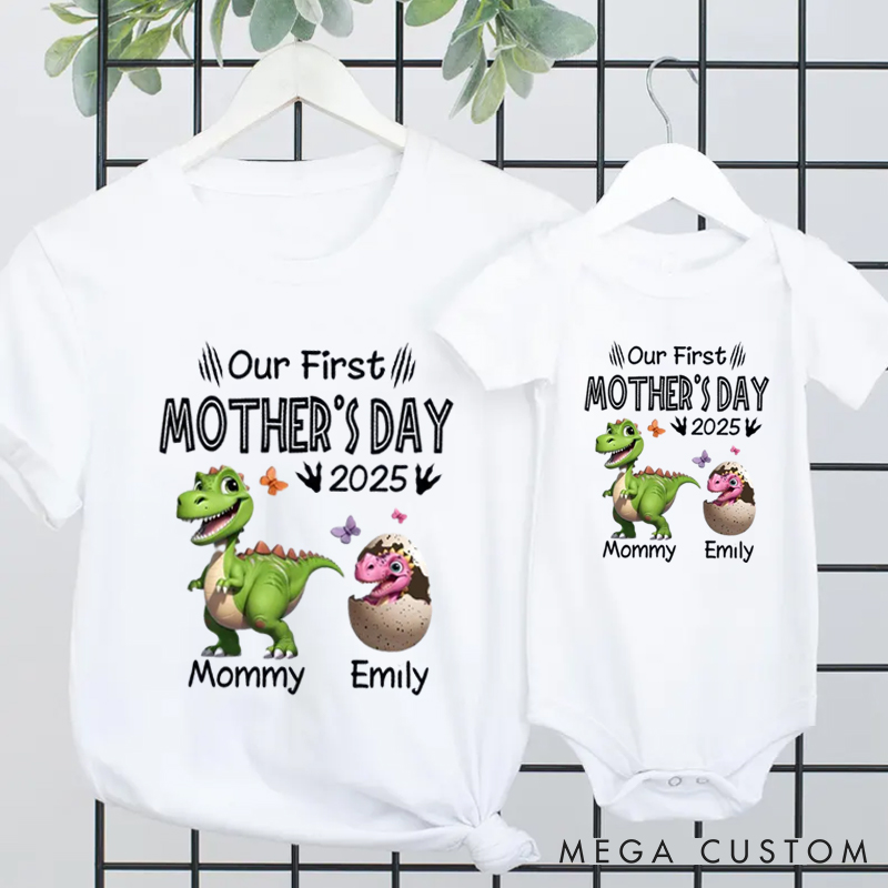 Personalized Our First Mother's Day Cartoon Dinosaur Dragon Claw Matching Outfit