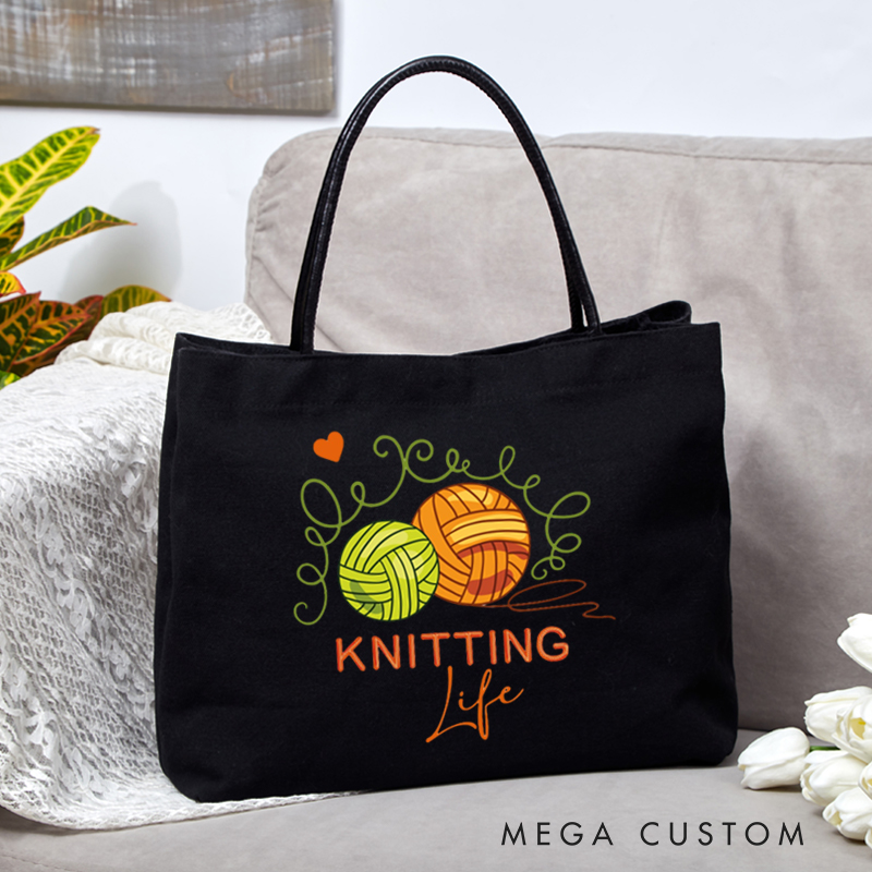 Personalized Knitting Life Tote Bag Knitting Lover Bag Crocheter Gift Yarn Ball Tote Bag Knitting Gift
