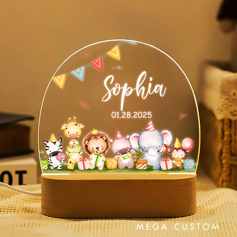 Personalized Animal Bunting Night Light Unisex Newborn Baby Gift Nursery Gift