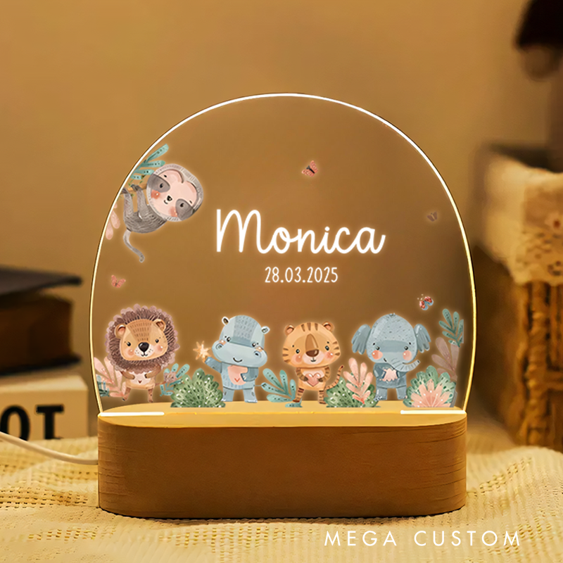 Personalized Safari Animal Night Light Unisex Newborn Baby Gift Nursery Gift