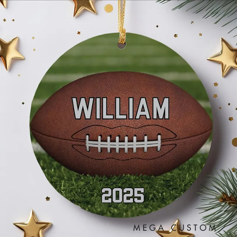 Personalized Football Christmas Ornament with Custom Name and Year Perfect for Sports Fans and Holiday Decor