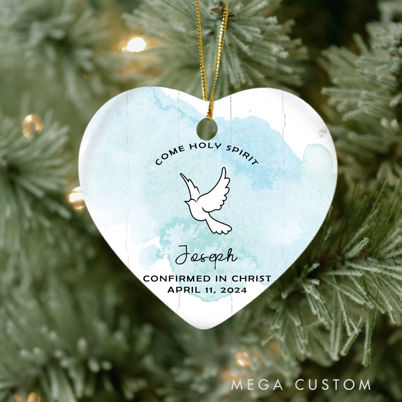 Personalized Come Holy Spirit Ceramic Christmas Ornament with Name Confirmed in Christ Ornament Dove Hanging Home Decor Confirmation Gift for Boy