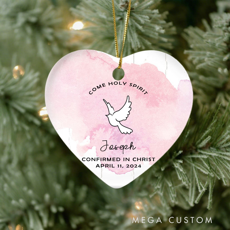Personalized Come Holy Spirit Ceramic Christmas Ornament with Name Confirmed in Christ Ornament Dove Hanging Home Decor Confirmation Gift for Girl