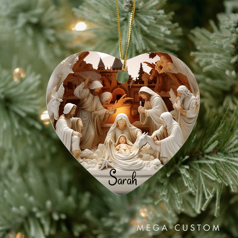 Personalized Nativity Ceramic Christmas Ornament with Name Custom Xmas Jesus Gift Ornament Christian Christmas Tree Decor Religous Gift for Catholics