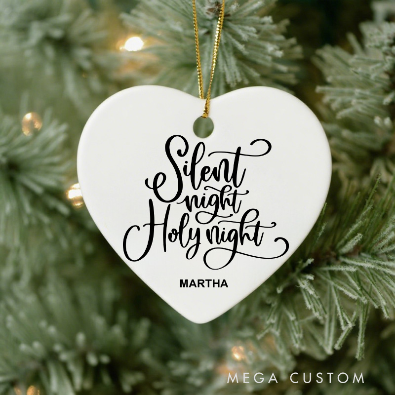Personalized Silent Night Holy Night Ceramic Christmas Ornament with Text Custom Xmas Jesus Gift Christian Xmas Tree Decor Religous Christian Gift