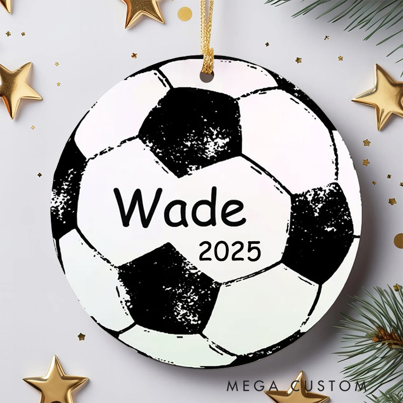Personalized Soccer Christmas Ornament with Custom Name and Year Perfect for Sports Fans and Holiday Decor