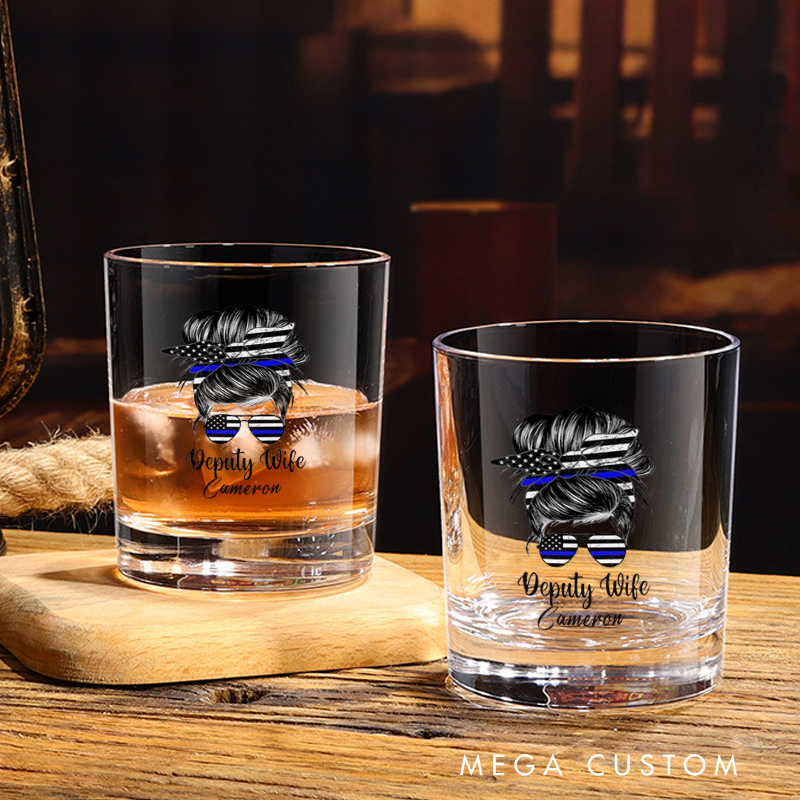 Personalized Whiskey Glass Deputy Wife Thin Blue Line Sunglasses Design Gift for Police Wife
