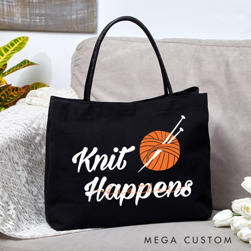 Personalized Knit Happens Tote Bag Funny Knit Gift Bag Knitting Bag Gift For Knitting Lovers Crochet Gift