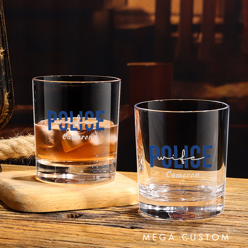 Personalized Police Officer Whiskey Glass Police Thin Blue Line Design Gift for Police Wife