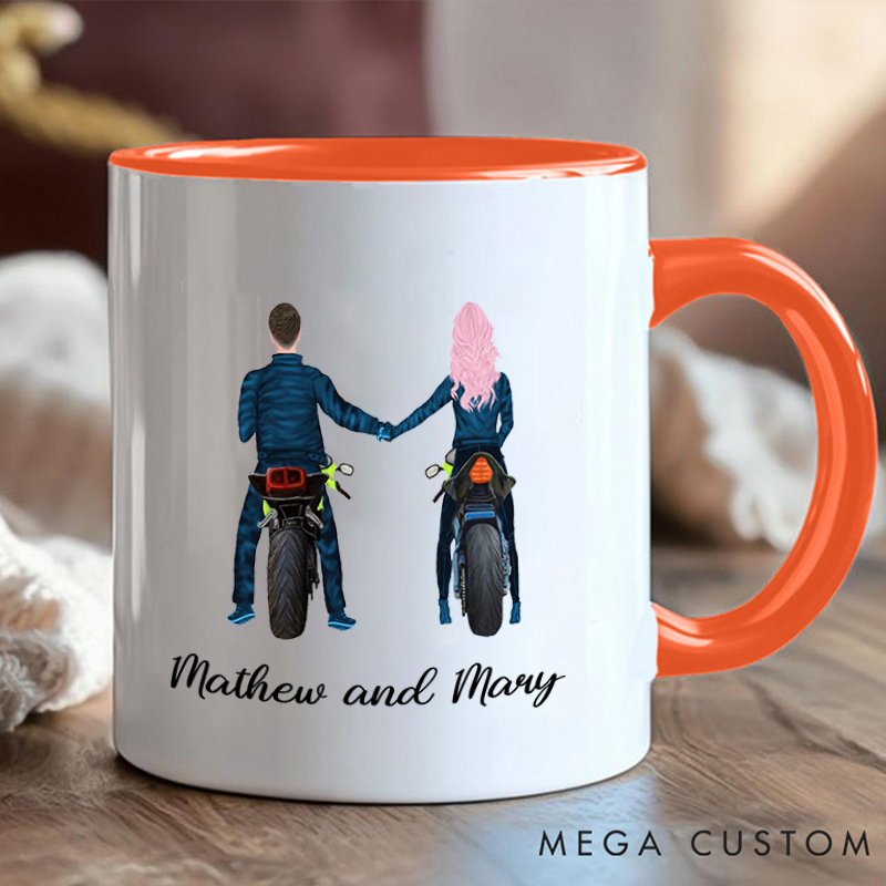 Personalized Couple Motorcycle Mug with Romantic Biker Design for Outdoor Adventures Riding Cycling Biking Enthusiasts