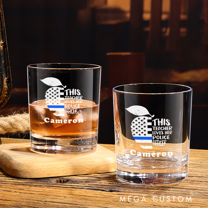 Personalized Police Officer Whiskey Glass This Teacher Loves Her Police Officer Design Gift for Police Girlfriend
