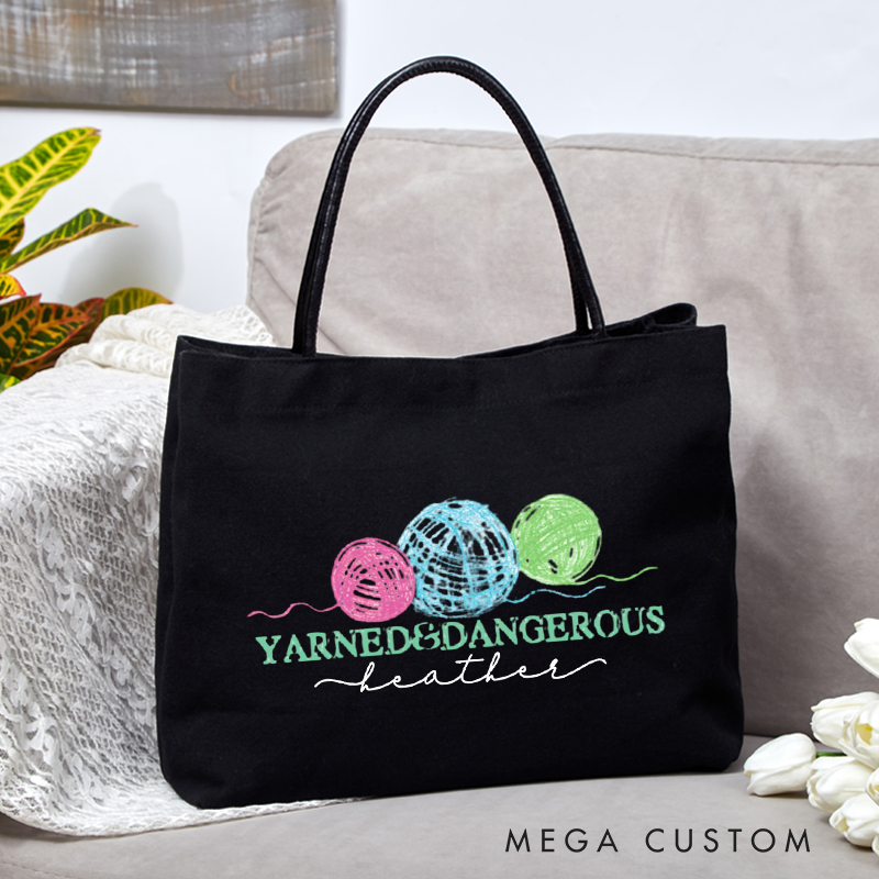 Personalized Yarned and Dangerous Tote Bag Crayon Balls of Yarn Funny Gift for knitting Lover Gift for crocheters