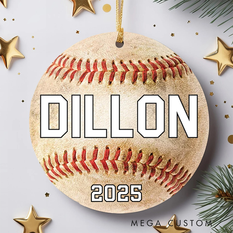 Personalized Baseball Christmas Ornament with Custom Name and Year Perfect for Sports Fans and Holiday Decor