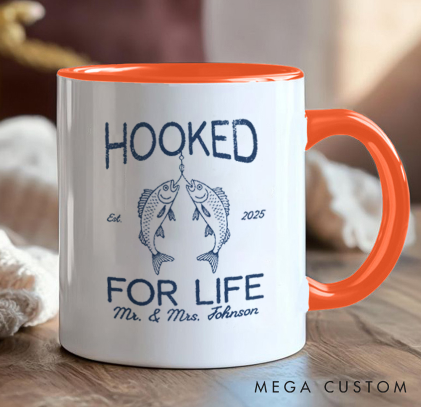 Personalized Hooked for Life Mug Fishing-Themed Couple Gift for Fishing Lover