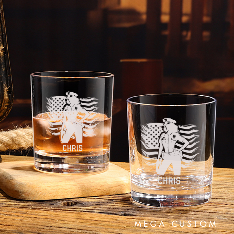 Personalized Policeman Whiskey Glass Rosie the Riveter Police Officer Design Gift for Police Officer