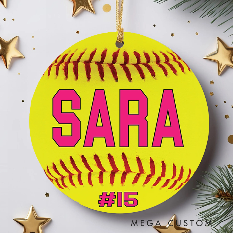 Personalized Softball Christmas Ornament with Custom Name and Number Perfect for Sports Fans and Holiday Decor