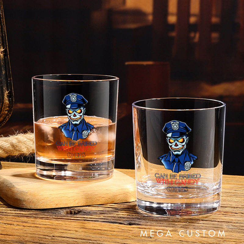 Personalized Policeman Whiskey Glass Funny Skull Police Officer Can Be Bribed with Whiskey Design Gift for Police Officer