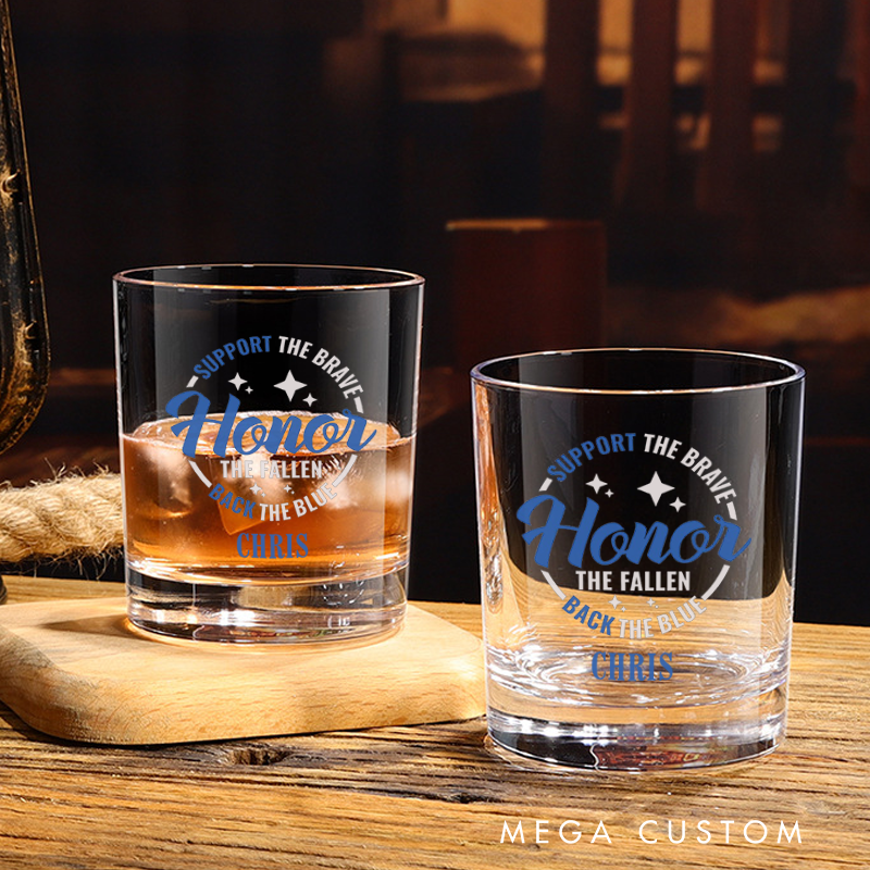 Personalized Policeman Whiskey Glass Honor the Fallen Back the Blue Design Gift for Police Officer