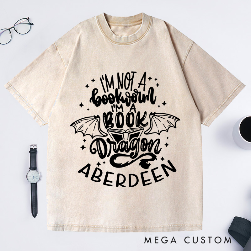 Personalized I'm Not A Bookworm I'm A Book Dragon Washed T-Shirts, Book Lover Shirt Reading Lover Shirt Librarian Shirt Book Lover Gift