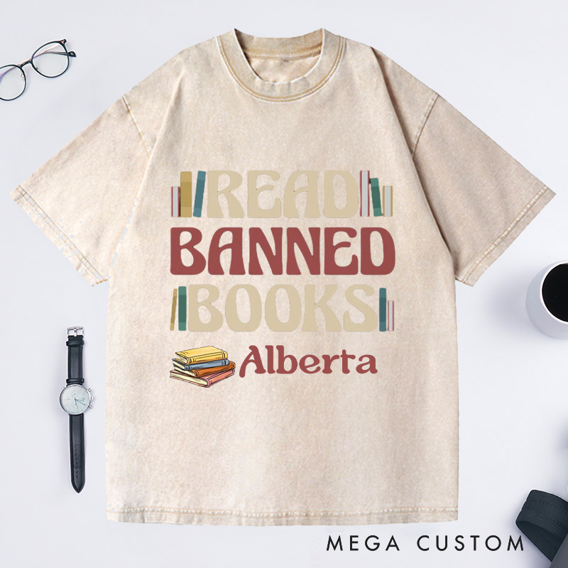 Personalized Read Banned Books Washed T-Shirts, Book Lover Tee Literary TShirt Bookish Shirt Reading Top Librarian Shirt