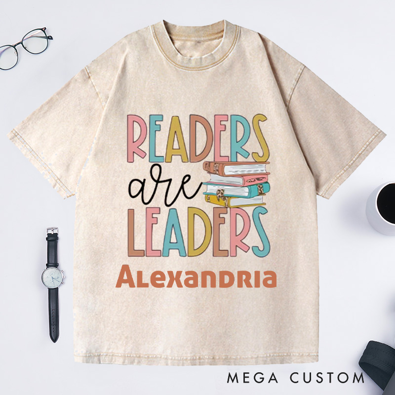 Personalized Readers Are Leaders Washed T-Shirts Reading Shirt with Name Book Lover Tshirt Bookish Shirt Librarian Tee Gift