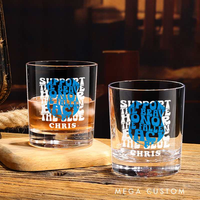Personalized Policeman Whiskey Glass Support the Brave Honor the Fallen Back the Blue Design Gift for Police Officer