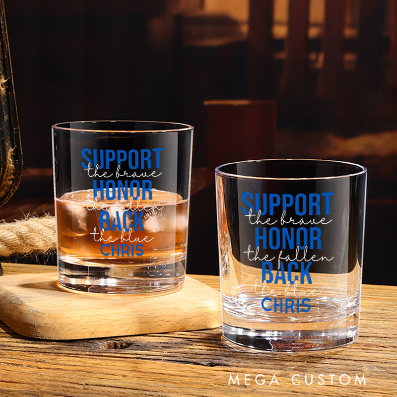 Personalized Policeman Whiskey Glass Support the Brave Honor the Fallen Back the Blue Gift for Police Officer