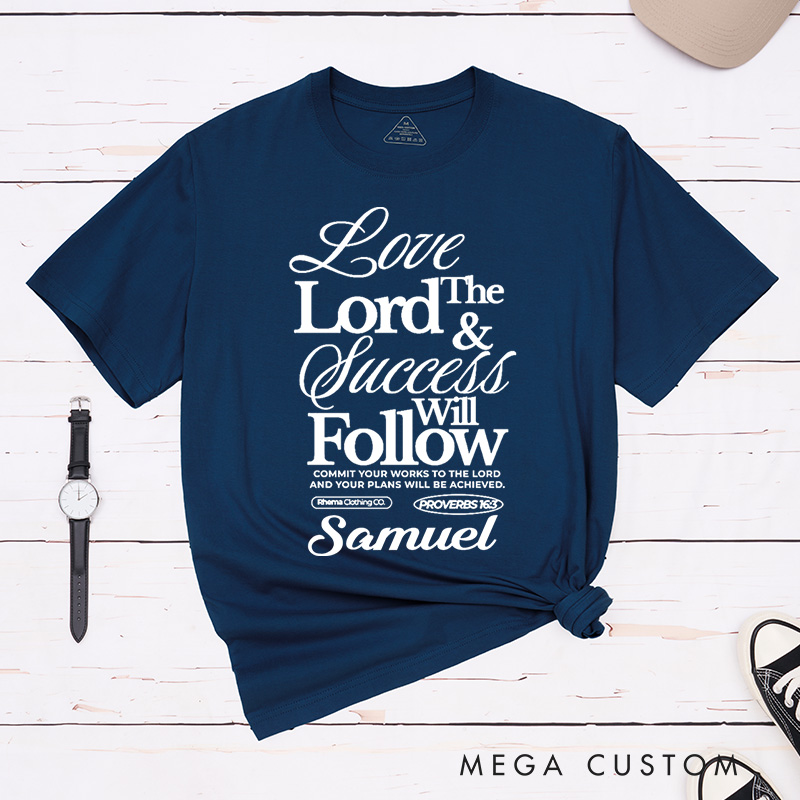 Personalized Proverbs 16:3 Bible Verse Classic T-Shirt Love the Lord Cotton Shirt with Custom Name Blessing Gift Inspirational Gift for Christians