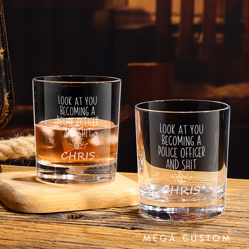 Personalized Policeman Whiskey Glass Funny Police Officer Congratulations Design Gift for Police Officer