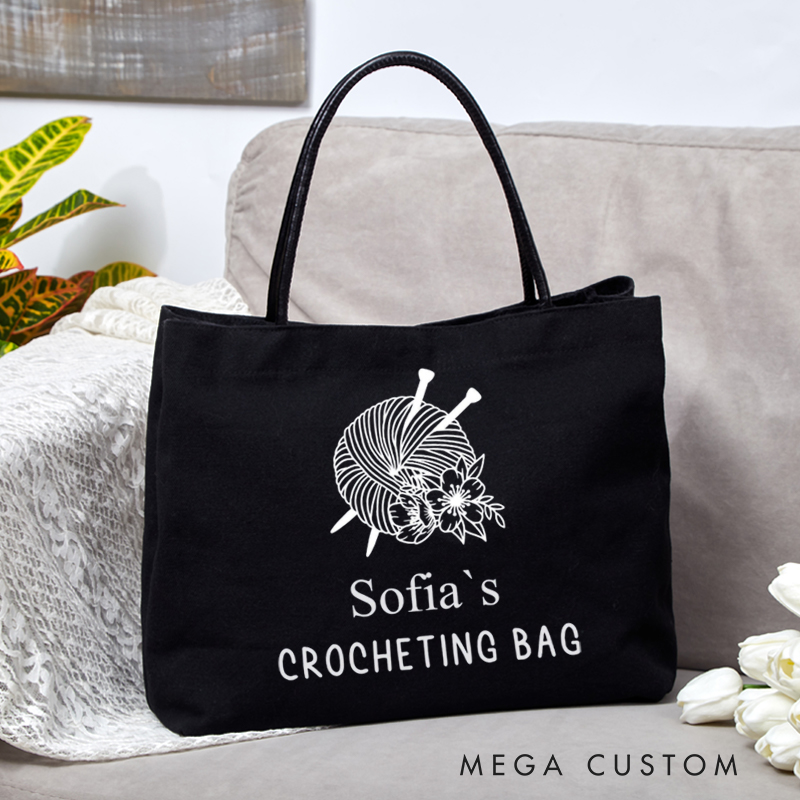 Personalized Crocheting Tote Bag Funny Knitting Bag Crochet Project Bag Knitting Tote Knitting Gifts Personalised Knitter Gift Yarn Bag