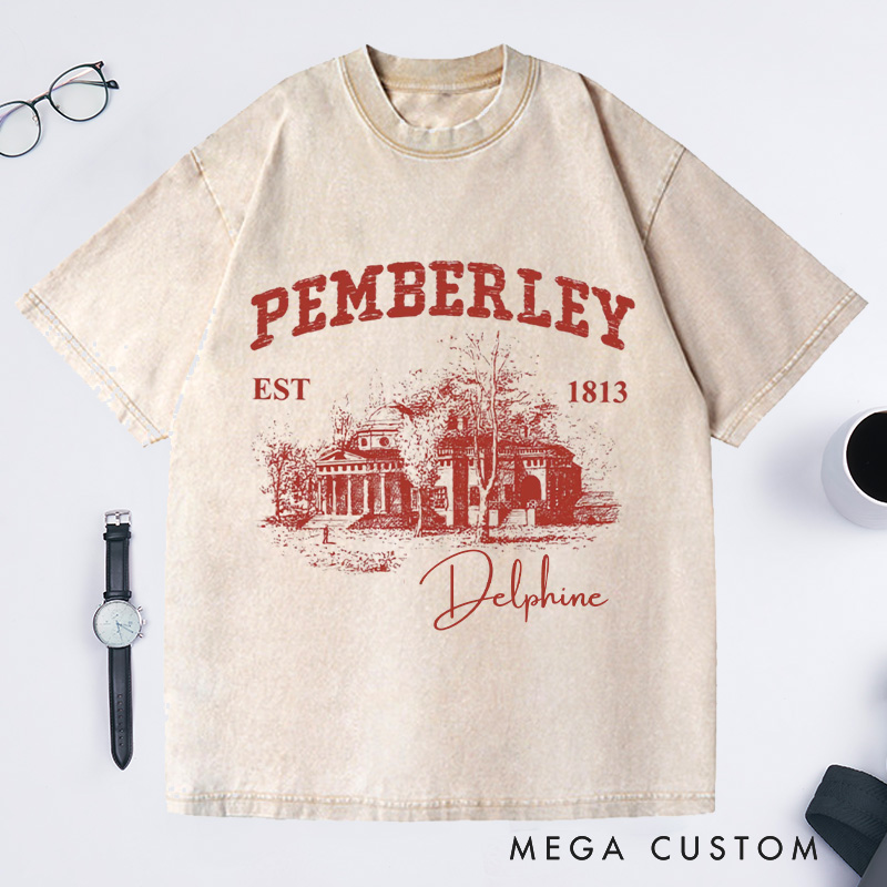 Personalized Pemberley Light Academia Washed T-Shirts Literature Literary Book Shirt Librarian Tee Book Lover Shirt Bookish Reading Bibliophile Gift