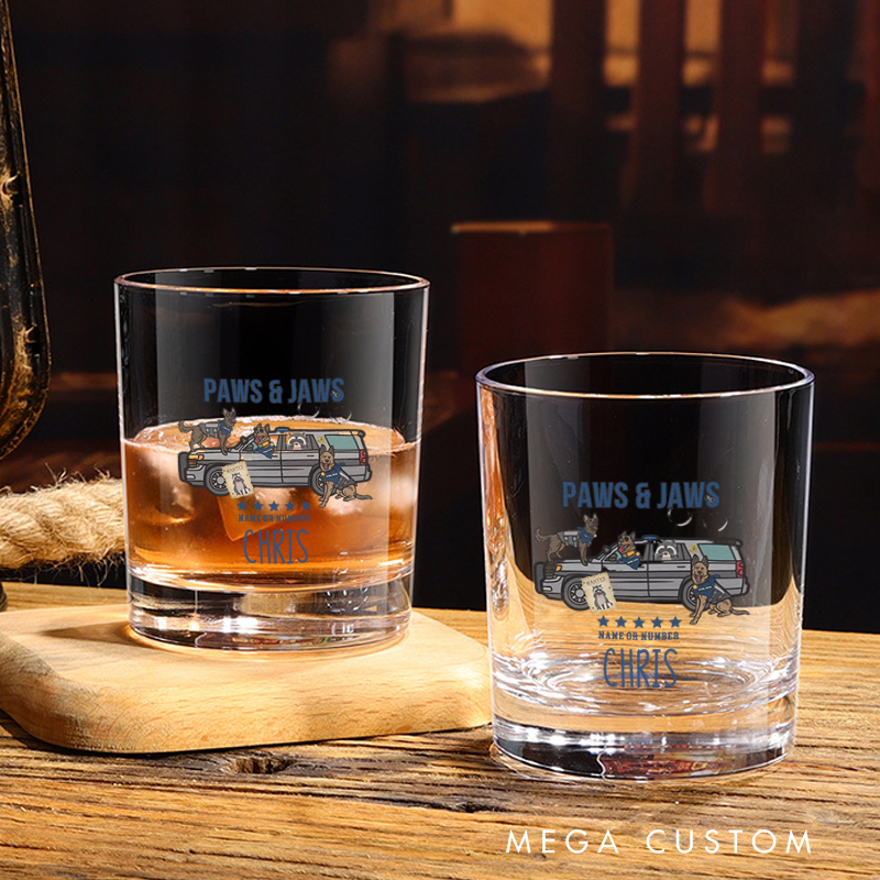 Personalized Policeman Whiskey Glass Paws & Jaws K9 Unit Design Gift for Dog Lover Police Officer