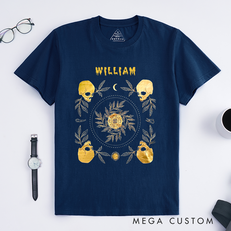Personalized William Skull Floral Classic T-Shirts Custom Name Gothic Vintage Gift for Men Women Unique Botanical Skulls Shirt Cool Occult Style Top