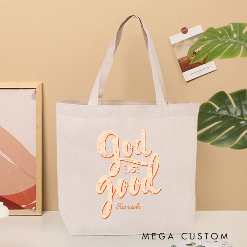Personalized God is Good Bible Verse Canvas Tote Bag with Custom Name Christians Gift Birthday Gift Christian Travel Gift for Jesus Lover