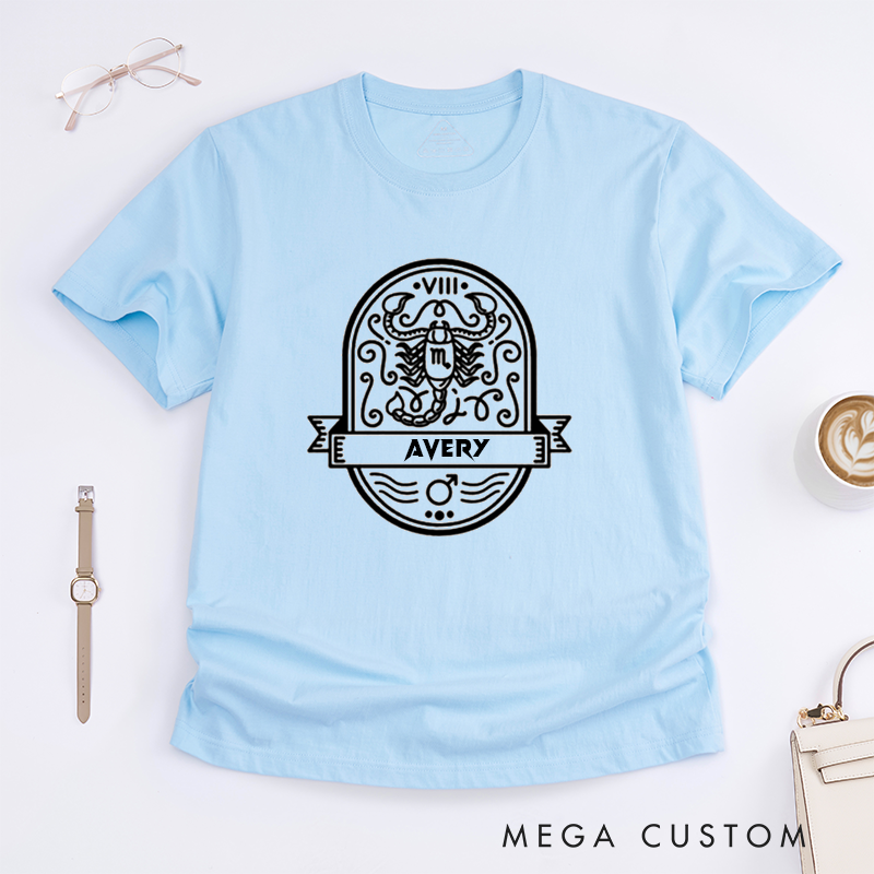 Personalized Scorpio Zodiac Classic T-Shirts Custom Astrology Gift for Men Women Birthday Present Astrological Sign Tee Unique Horoscope Present