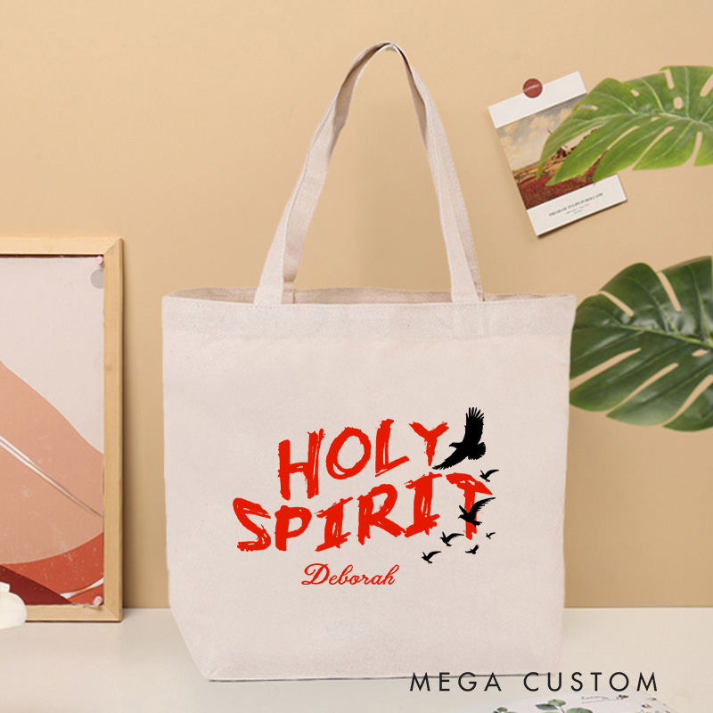 Personalized Holy Spirit Dove Bible Verse Canvas Tote Bag with Custom Name Christians Gift Birthday Gift Christian Travel Gift for Jesus Lover 