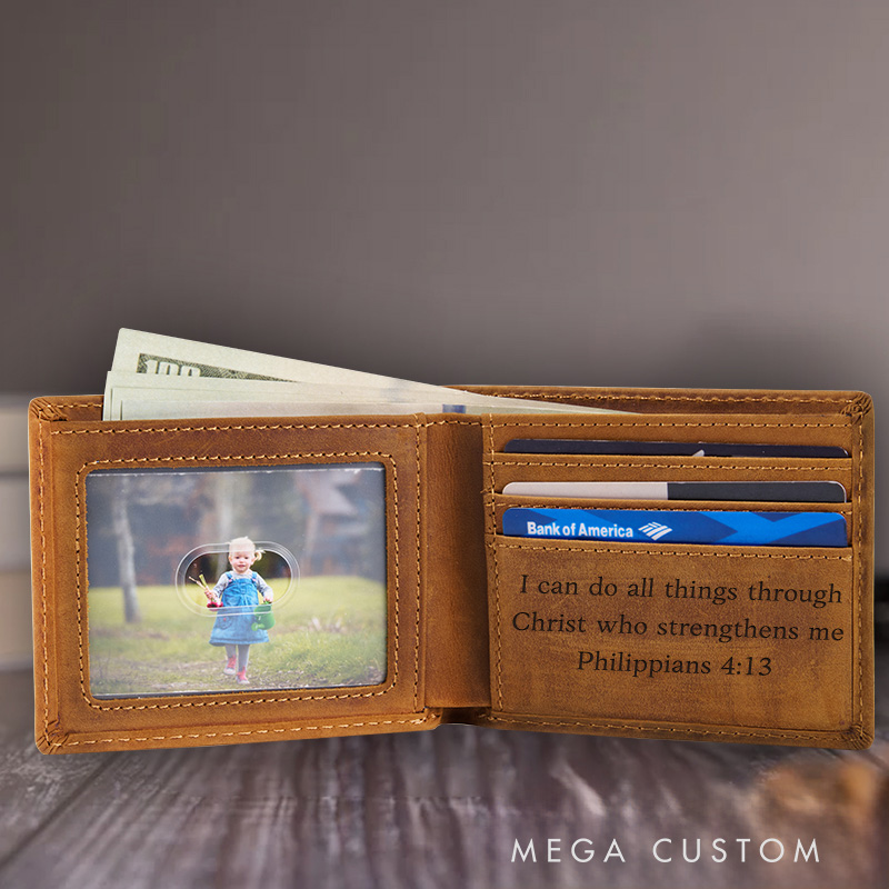 Personalized Bible Verse Leather Bifold Wallet with Multi Pocket Birthday Gift for Christians Confirmation Gift 