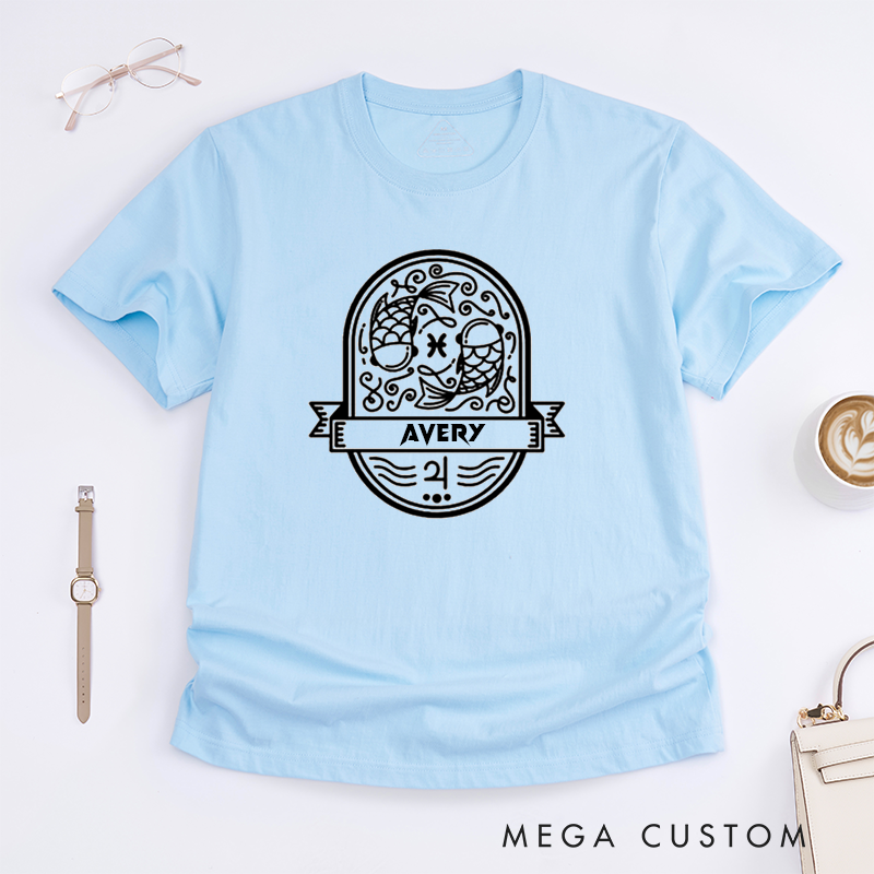 Personalized Pisces Classic T-Shirts Custom Zodiac Gift Unique Unisex Birthday Present Astrology Shirt for Men Women Horoscope Tee