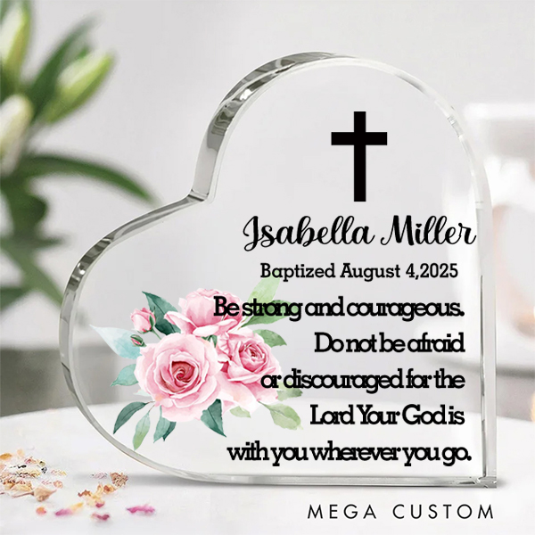 Personalized Cross Heart-shaped Acrylic Plaque with Name and Text Communion Party Home Decor for Friend Christening Baptism Gift 