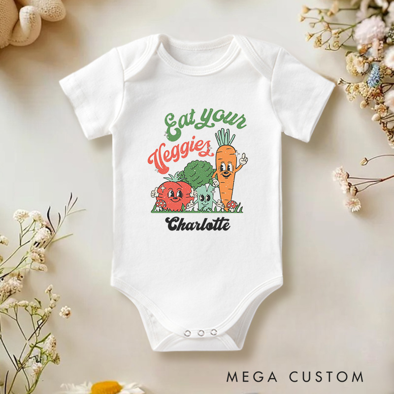 Personalized Eat Your Veggies Cute and Whimsical Vegetable Characters Baby Gift Baby Onesie  