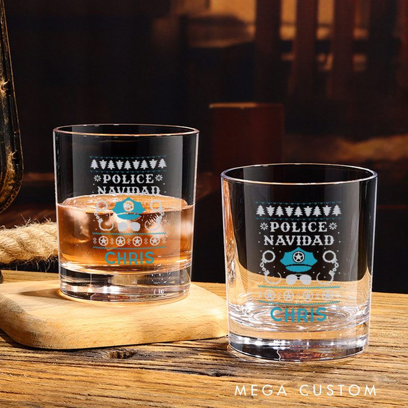 Personalized Policeman Whiskey Glass Police Navidad Ugly Sweater Design Gift for Police Officer