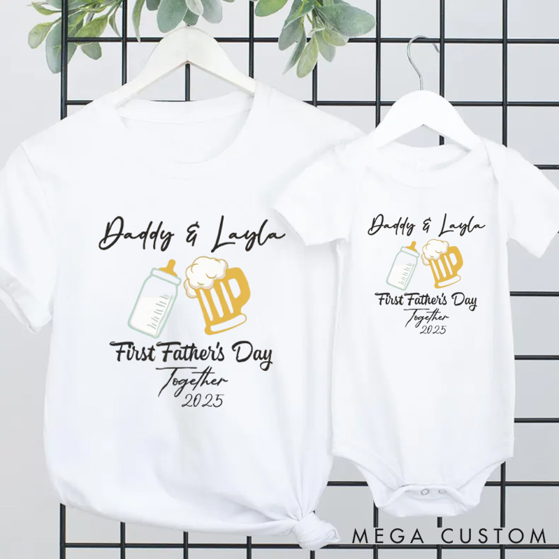 Personalized First Father's Day Parent Child Beer and Milk Bottle Matching Outfit