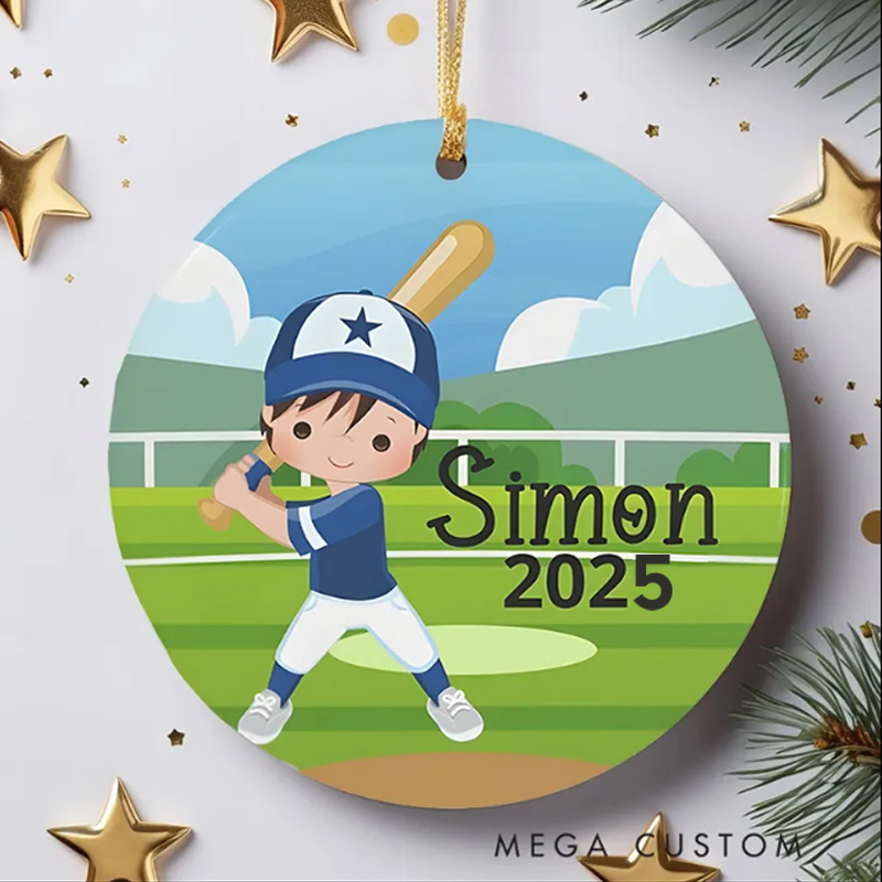 Personalized Baseball Christmas Ornament with Custom Name and Year Design for Kids and Sports Fans